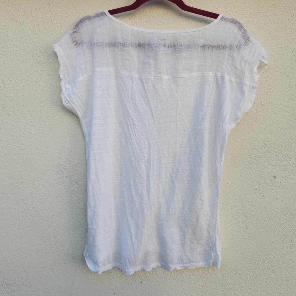 5/$100 SALE - MAJESTIC FILATURES Paris 100% Linen White Short Sleeve Top - Picture 3 of 7